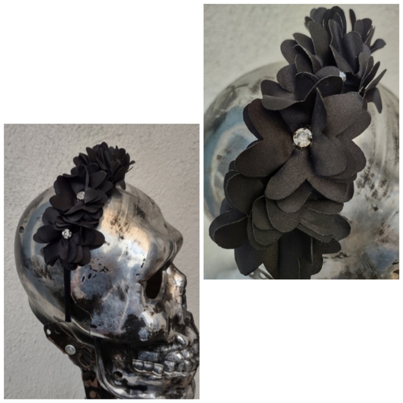 Handmade Floral Headband with Rhinestones Dressy Contemporary Holiday Festive - Picture 1 of 7